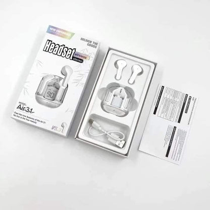 Air31 Wireless Earbuds Transparent With Deep Bass & Battery Display (Imported)