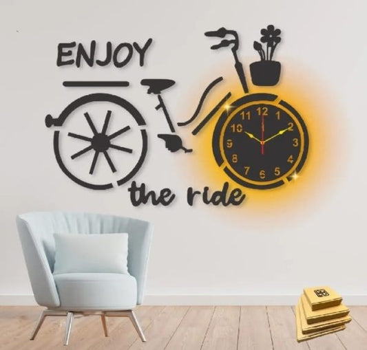 3D Wall Clock Bicycle Style Wooden Clock